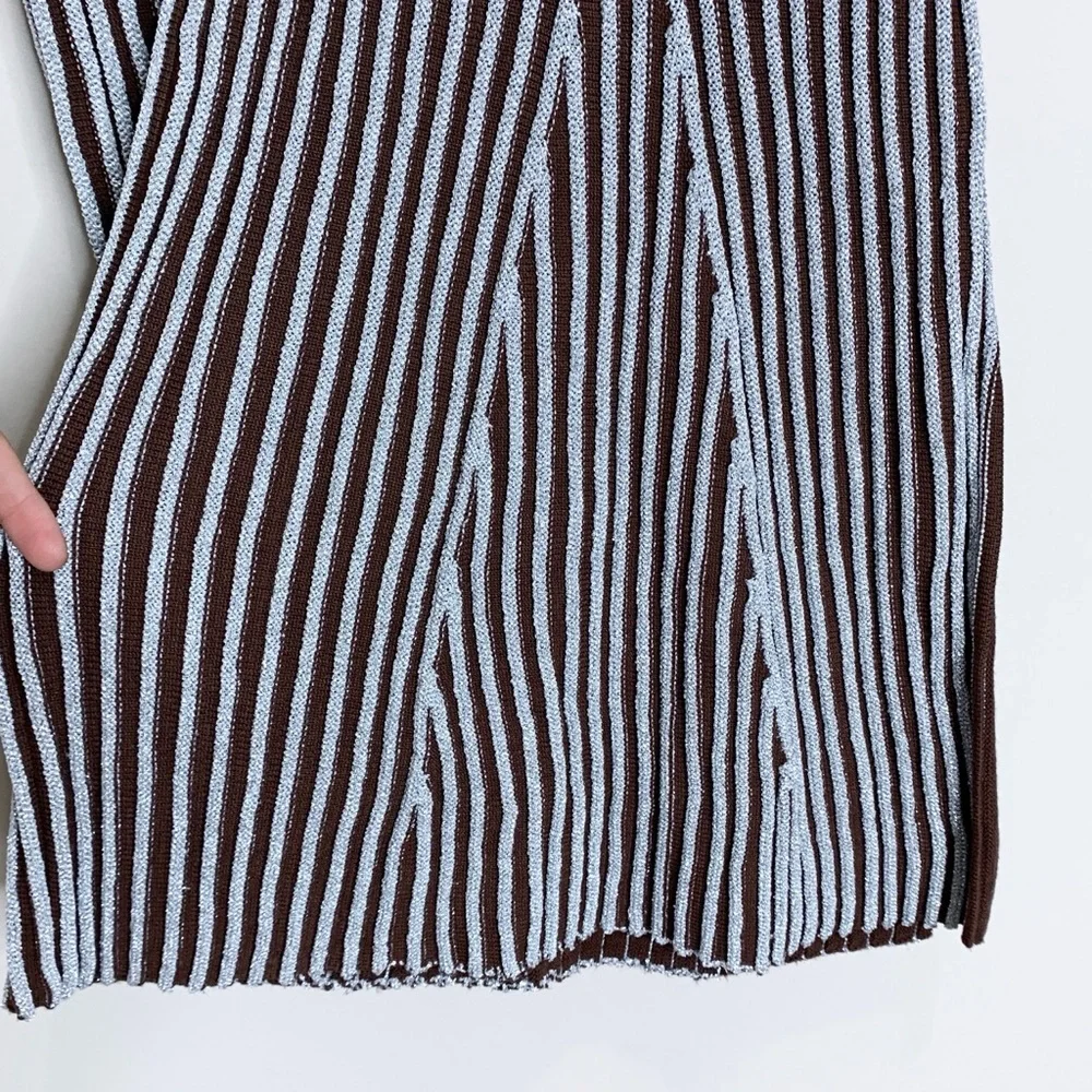 Hanifa Cici Knit Mini Dress (Sz S) Ribbed Long Sleeve Turtleneck Brown Silver - Picture 11 of 16